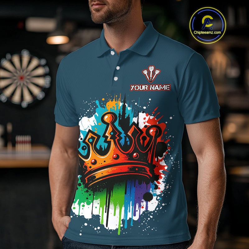 Colorful Dripping Crown Darts Grunge Darts Shirt For Men - Custom Name & Team NYN0600
