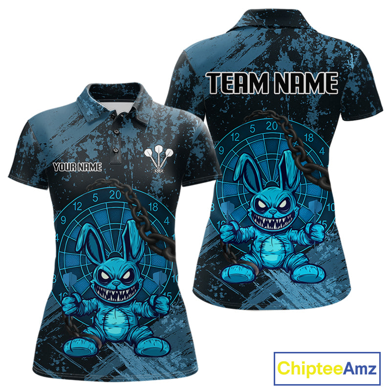 Crazy Rabbit Dartboard Arrows Grunge Darts Shirt For Women - Custom Name & Team | Opt1 - Blue NYN0628