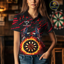 Load image into Gallery viewer, Flaming Darts &amp; US Flag Eagle Women's Red Darts Polo Shirt - Custom Name For Dart Players NYN0802