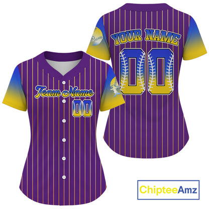 Custom Purple Pinstripe Button Up Baseball Shirt For Women Classic Youth Baseball Jerseys NYN0813