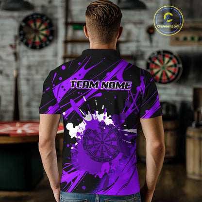 Splashed Color Dartboard Grunge Men's Darts Shirt Custom Name & Team | Opt2 - Purple NYN0649