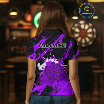 Splashed Color Dartboard Grunge Women's Darts Shirt Custom Name & Team | Opt2 - Purple NYN0649