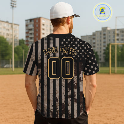 USA Flag Grunge Men's Baseball Shirt Custom Brown Patriotic Baseball Jersey For Newborns NYN0841