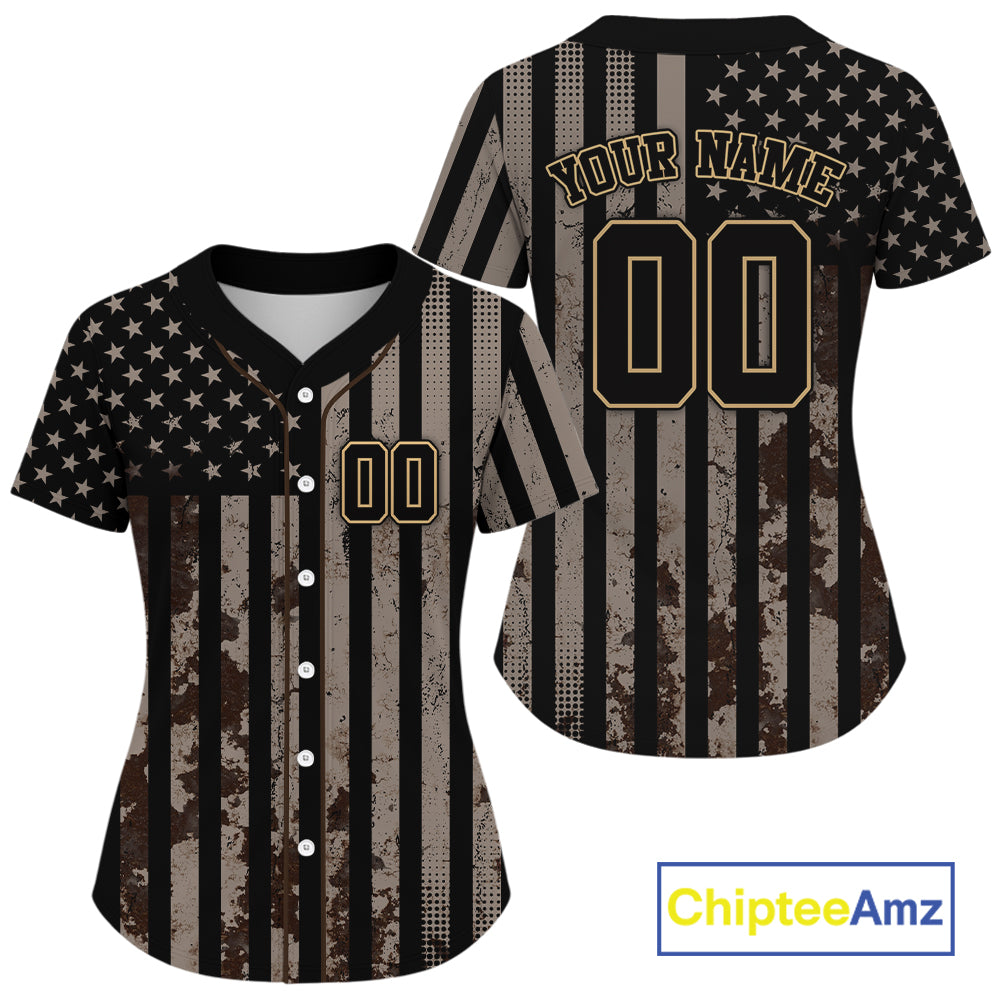 USA Flag Grunge Women's Baseball Shirt Custom Brown Patriotic Baseball Jersey For Newborns NYN0841