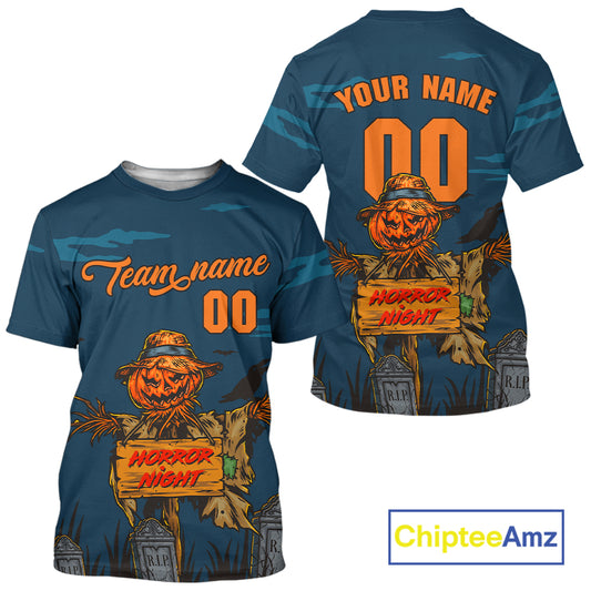 Custom Pumpkin Horror Blue Halloween Men Baseball T-Shirt Halloween Baseball Gifts NYN1283