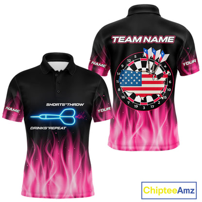 US Flag Dartboard & Dart Arrows Custom Flaming Darts Shirt For Men | Opt1 - Pink NYN0676