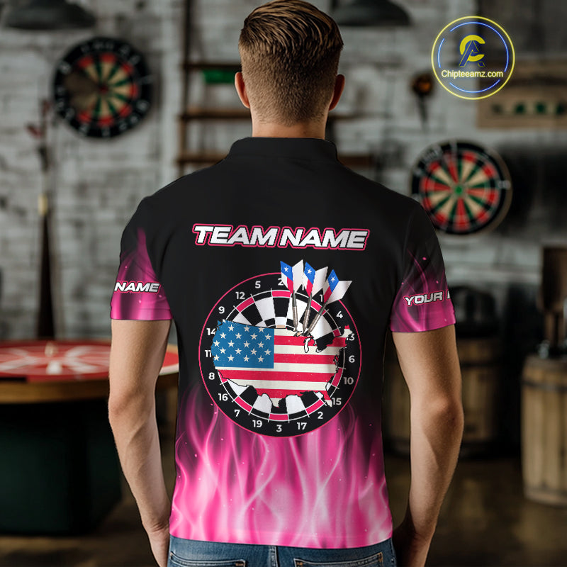US Flag Dartboard & Dart Arrows Custom Flaming Darts Shirt For Men | Opt1 - Pink NYN0676