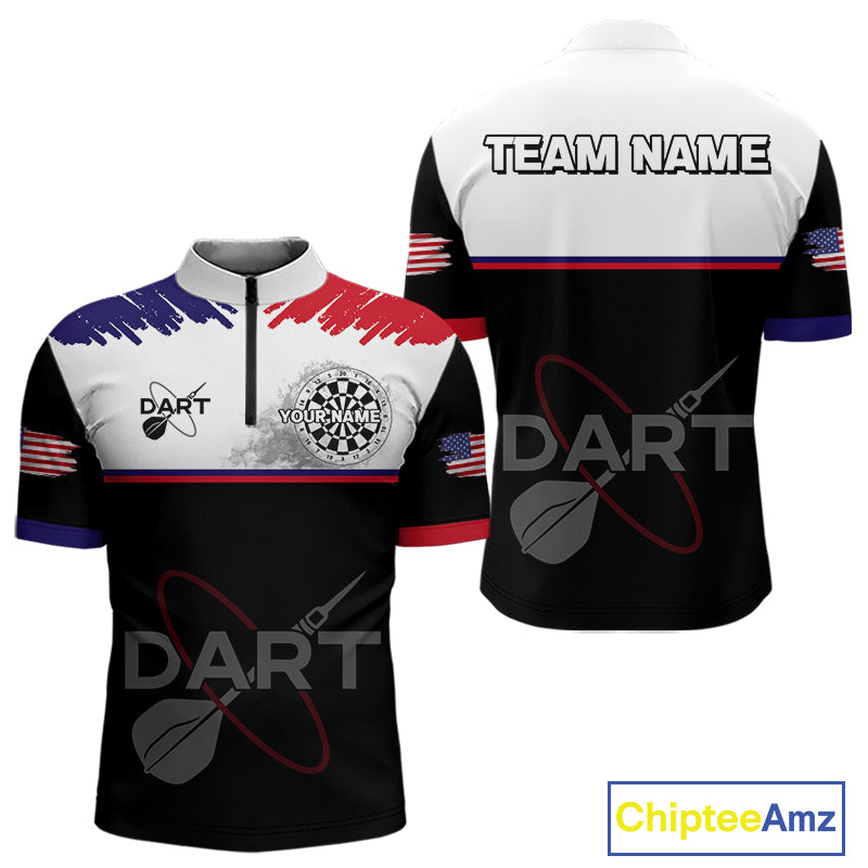 American Flag Grey Smoke Dartboard Men's Darts Shirt - Custom Name For Darts Jersey NYN0426