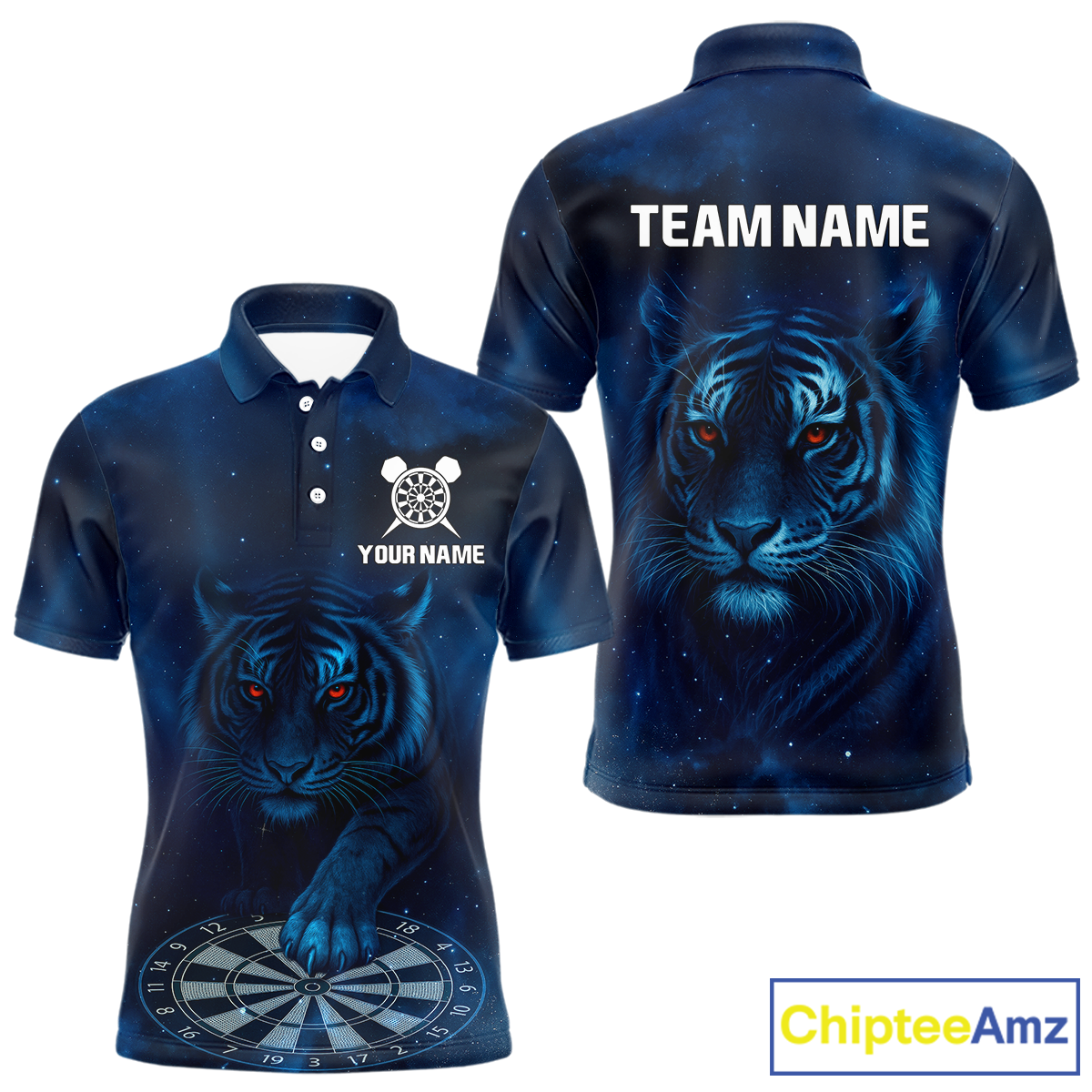 Azure Galaxy Tiger Dartboard Men's Darts Team Shirt - Custom Name For Darts Jersey NYN0466