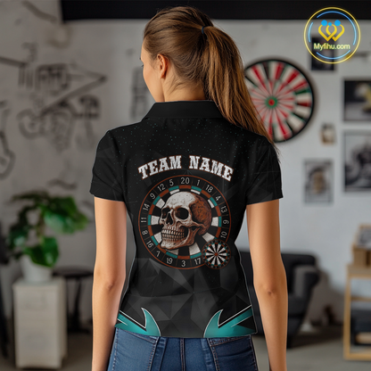 Turquoise Galaxy & Colorful Dartboard Women's Darts Shirt - Custom Name For Players NYN0474