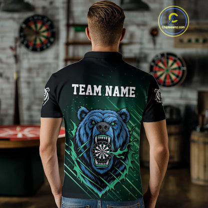 Custom Green And Blue Bear Dartboard Polo Dart Shirt For Men Outfit Dart Team Jersey NYN1334