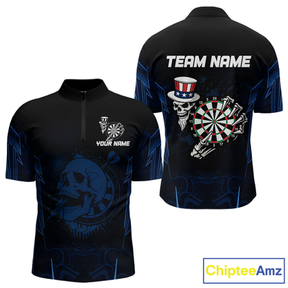 USA Gothic Skull Dartboard Men's Darts Team Shirt - Custom Name For Players NYN0480