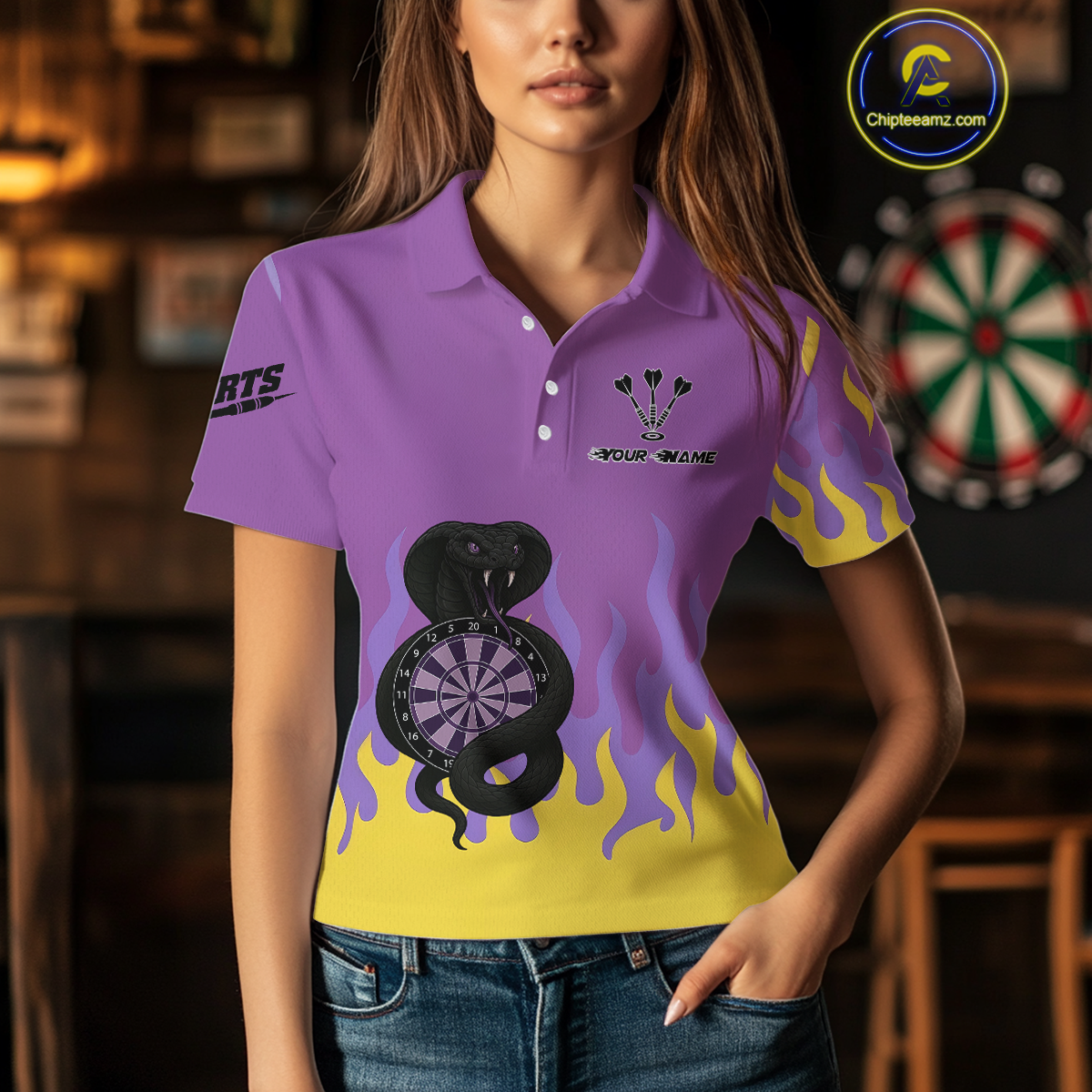 Purple Dartboard & Dark Cobra - Women's Darts Team Shirt - Custom Name For Players NYN0491