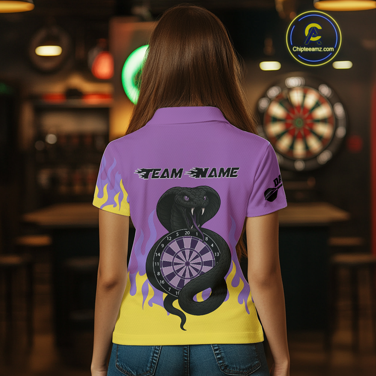 Purple Dartboard & Dark Cobra - Women's Darts Team Shirt - Custom Name For Players NYN0491