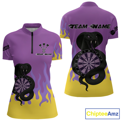 Purple Dartboard & Dark Cobra - Women's Darts Team Shirt - Custom Name For Players NYN0491