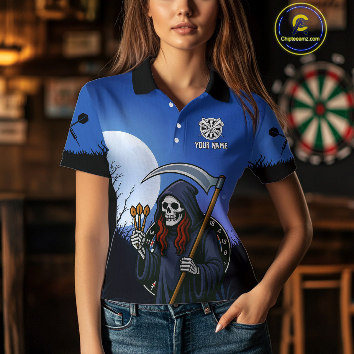 The Reaper Darts Gothic Style Women's Darts Team Shirt - Custom Name For Players NYN0497
