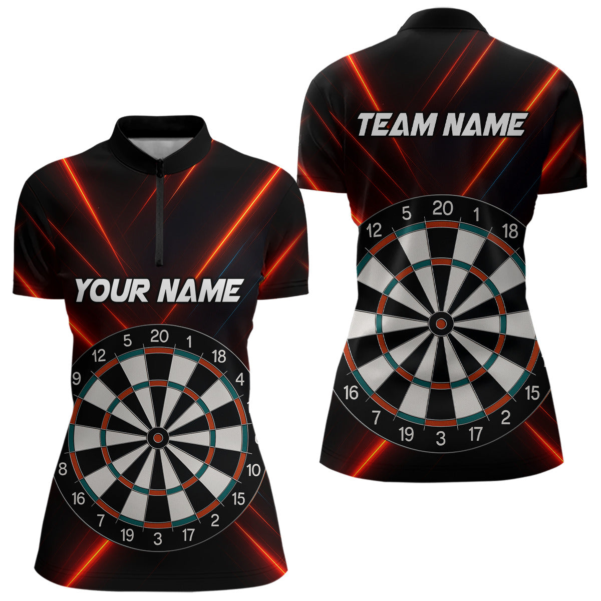 Women's Personalized Darts Shirt With Red Laser Streaks And Dual Dartboards NYN0268