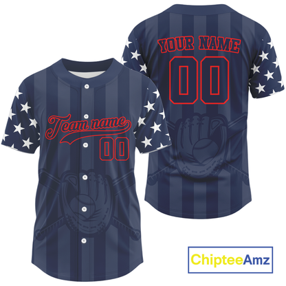 Custom Dark Blue And Red Baseball Shirt For Men Personalized Patriotic Baseball Jersey NYN1382