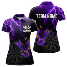 Load image into Gallery viewer, Custom Women's Darts Shirt With Violet Lightning &amp; Glowing Butterfly, Darts Jersey NYN0286
