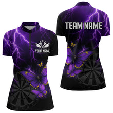 Load image into Gallery viewer, Custom Women's Darts Shirt With Violet Lightning &amp; Glowing Butterfly, Darts Jersey NYN0286