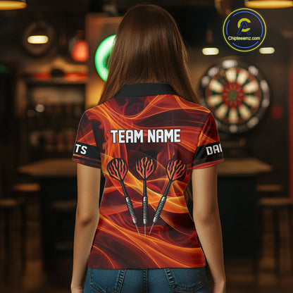 Orange Waving Lines Flame Dart Arrow Women's Darts Shirt - Custom Name & Team Jersey NYN0588