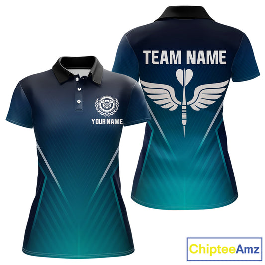 Women's Custom Darts Shirt - Crimson Wings Dart Arrrow With Gradient Blue Pattern NYN0328