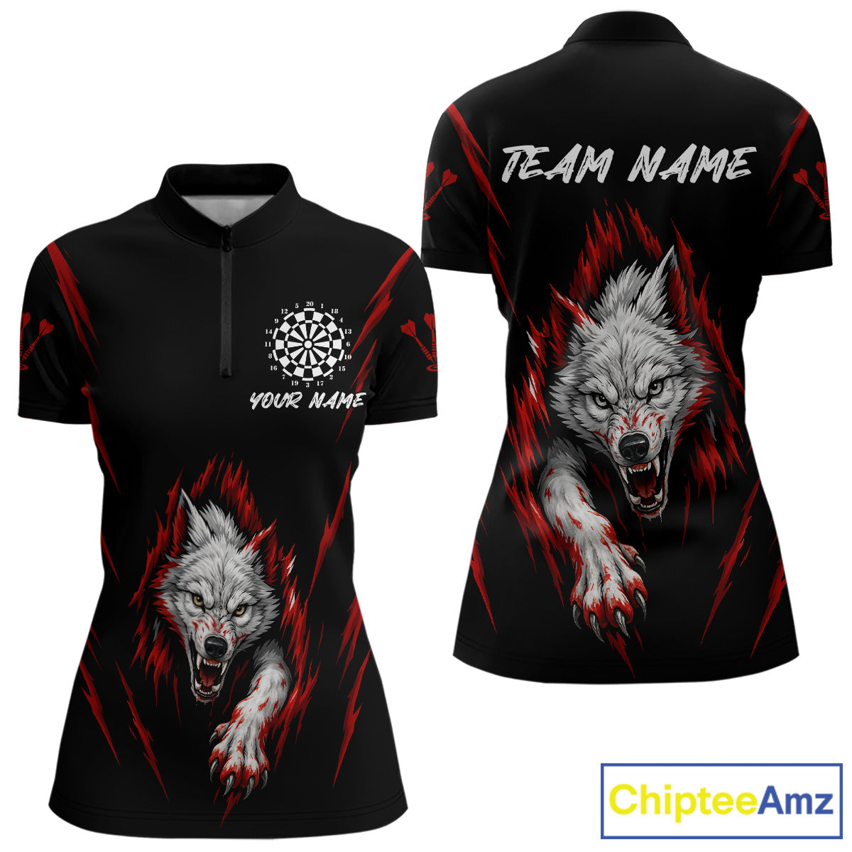 Custom Women's Dart Team Shirt -  Pearl Wolf Clawing - Personalized Team Name & Player NYN0335