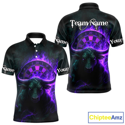 Purple Flaming Dartboard & Bull Darts Shirt For Men - Custom Name & Team Jersey NYN0606