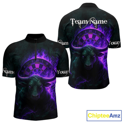 Purple Flaming Dartboard & Bull Darts Shirt For Men - Custom Name & Team Jersey NYN0606
