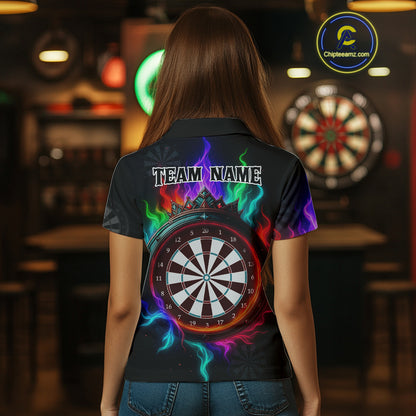 Multicolor Flaming & Red Dartboard Darts Shirt For Women - Custom Name & Team Jersey NYN0620