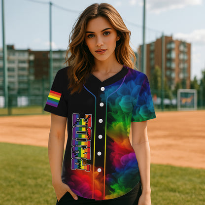 LGPT Pride Women's Black Baseball Jersey Custom Colorful Smoke Baseball Jersey For LGPTQ+ NYN0825