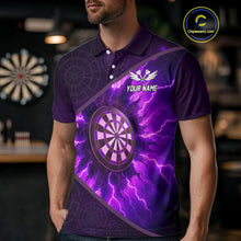 Load image into Gallery viewer, Thunder Dartboard 3D Darts Shirt For Men Custom Name &amp; Team Jersey | Opt1 - Purple NYN0642