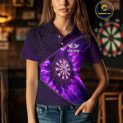 Thunder Dartboard 3D Darts Shirt For Women Custom Name & Team Jersey | Opt1 - Purple NYN0642