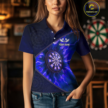 Thunder Dartboard 3D Darts Shirt For Women Custom Name & Team Jersey | Opt3 - Blue NYN0644
