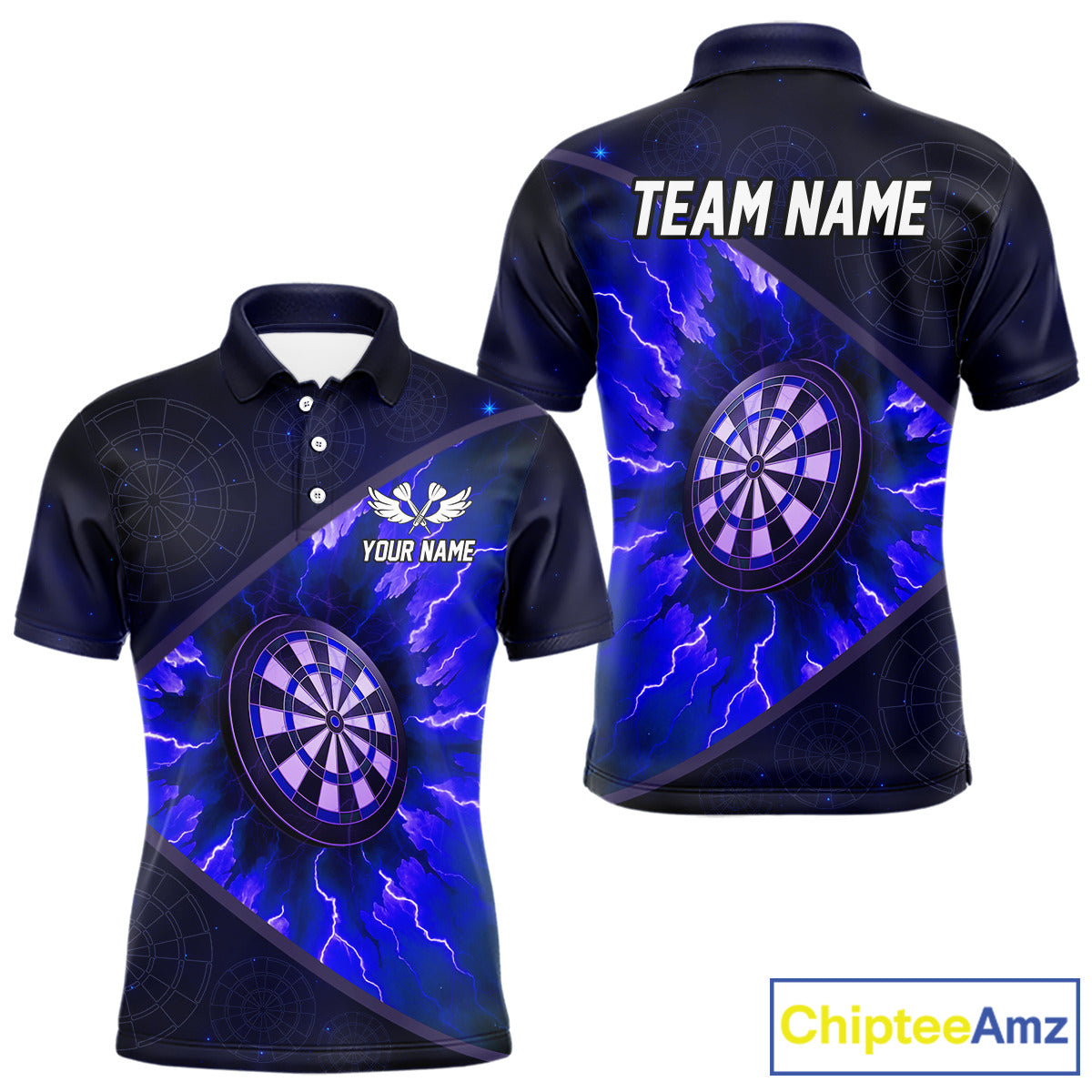 Thunder Dartboard 3D Darts Shirt For Men Custom Name & Team Jersey | Opt3 - Blue NYN0644