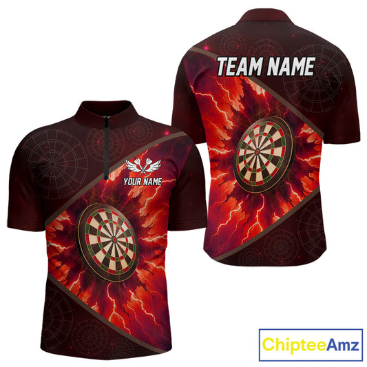 Thunder Dartboard 3D Darts Shirt For Men Custom Name & Team Jersey | Opt2 - Red NYN0643
