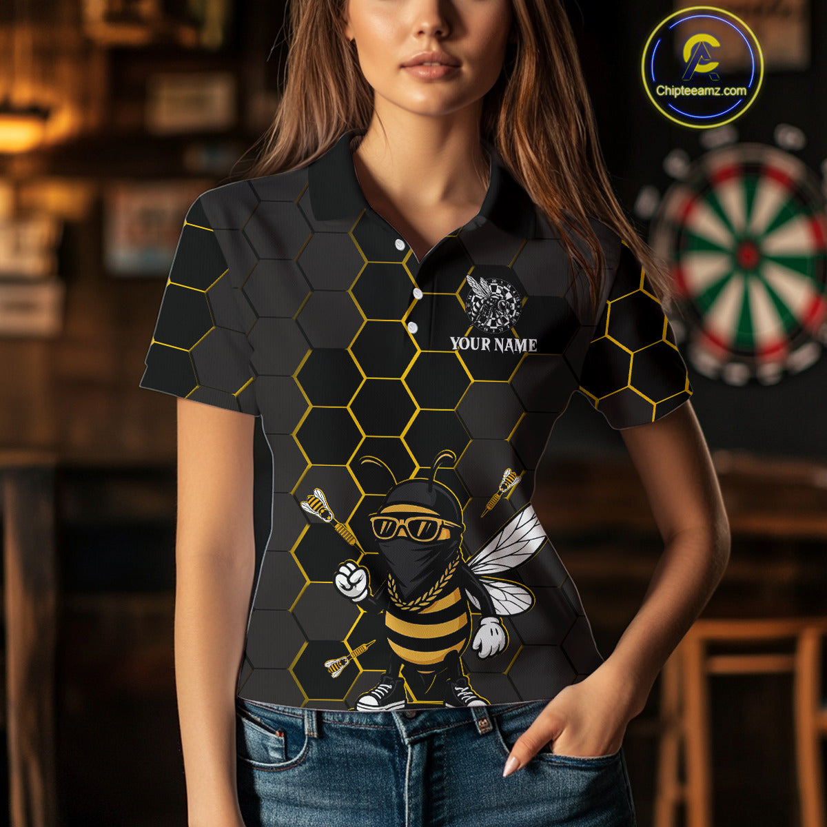 Bee Human And Dart Arrows Funny Darts Shirt For Women - Custom Name & Team Jersey NYN0669