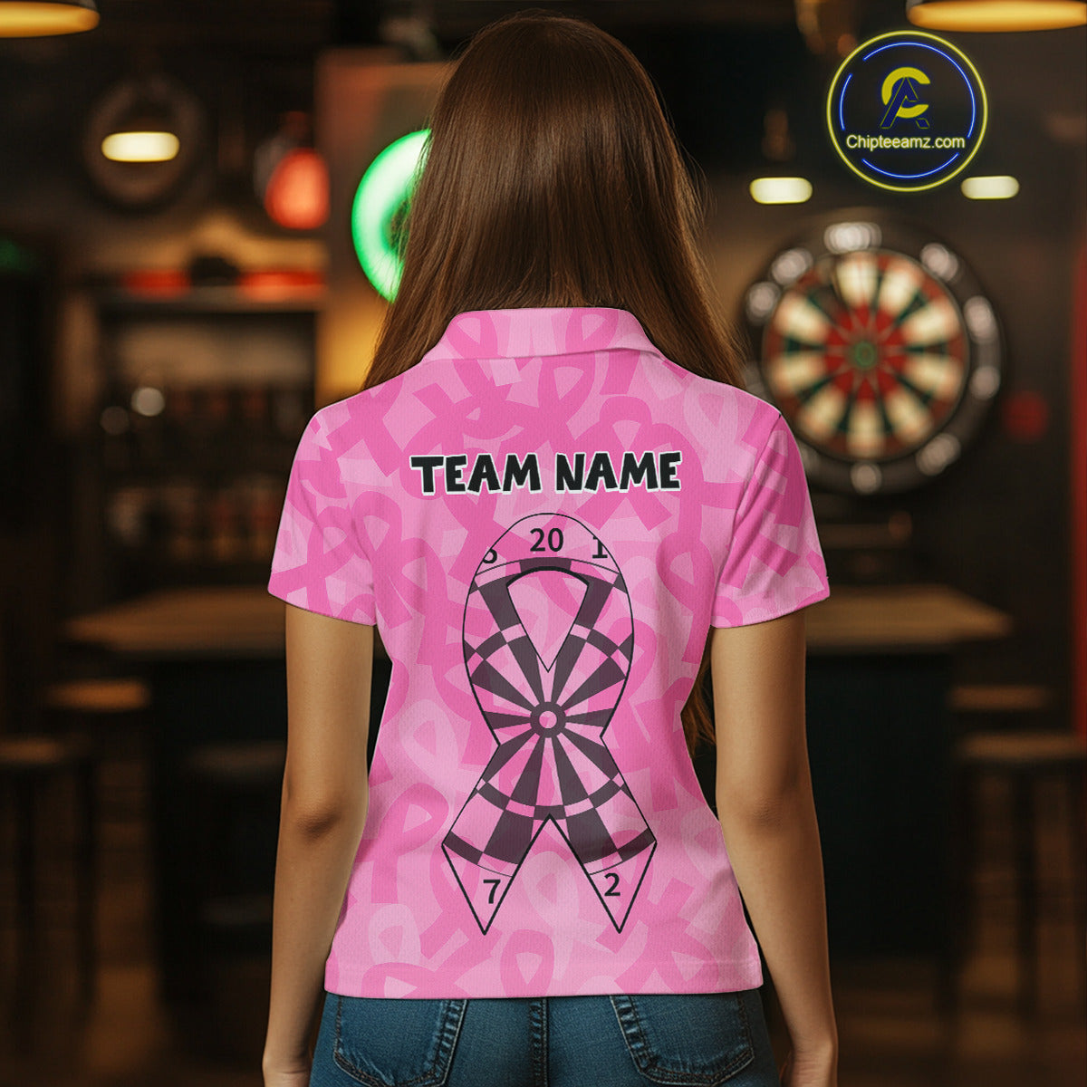 Ribbons Dartboard Custom Pink Darts Shirt For Women - Personalized Name For Players NYN0675