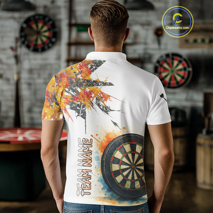 Custom Grey And Yellow Splashed Dartboard Darts Polo Shirt For Men Darts Team Jerseys NYN0948