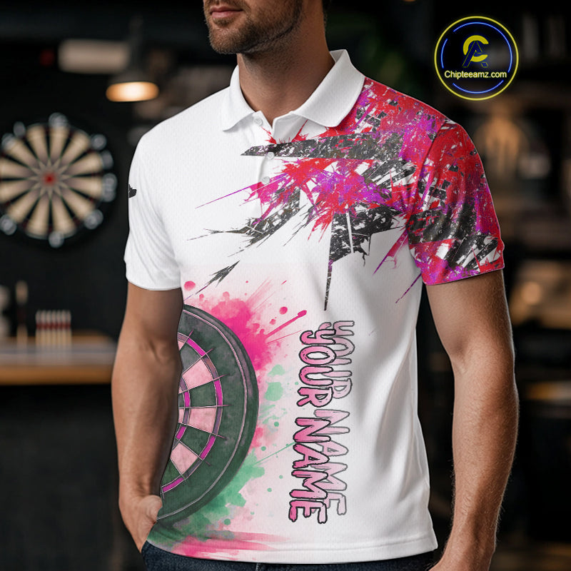 Custom Grey And Pink Splashed Dartboard Darts Polo Shirt For Men Darts Team Jerseys NYN0949