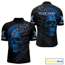 Load image into Gallery viewer, Custom Blue Skull Dartboard 1/4-Zip Dart Shirt Personalized Outfits Dart Jersey For Men NYN1316