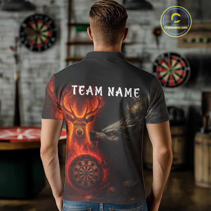 Custom Wolf Flaming Deer Dartboard Polo Dart Shirt For Men Outfits Flame Dart Team Jersey NYN1313