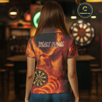 Custom Orange Flames Phoenix Dartboard Darts Jersey Personalized Darts Polo Shirt For Women NYN0969