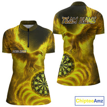 Load image into Gallery viewer, Custom Yellow Flames Phoenix Dartboard Darts Jersey Personalized Darts 1/4-Zip Shirt For Women NYN0970