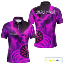 Load image into Gallery viewer, Men's Darts Polo Shirt Personalized Flaming Phoenix Dartboard Darts Jersey | Pink NYN1028