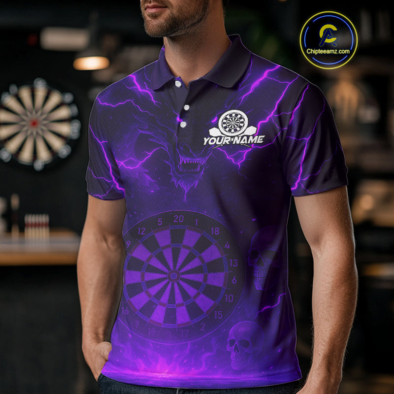 Purple Custom Lightning Dragon Skull Dart Shirts For Men Outfit Dart Dragon Jerseys NYN1059