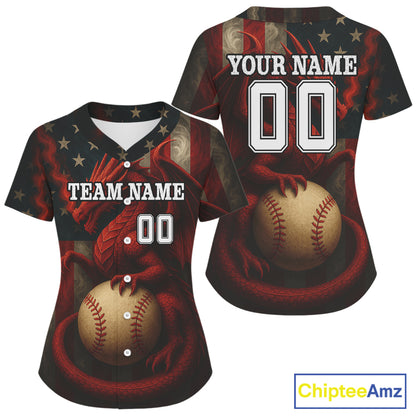 Patriotic Baseball Jersey Dragon US Flag Baseball Jersey Personalized For Women & Youth NYN1258
