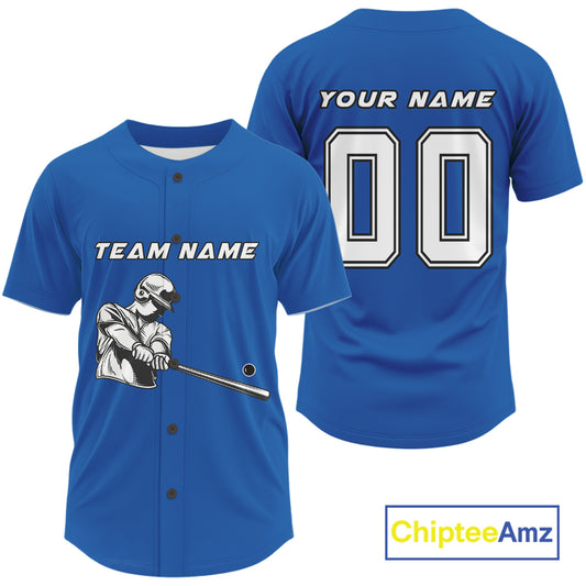 Custom Blue And White Minimalist Baseball Shirts For Men Youth Baseball Shirt Outfits NYN0908