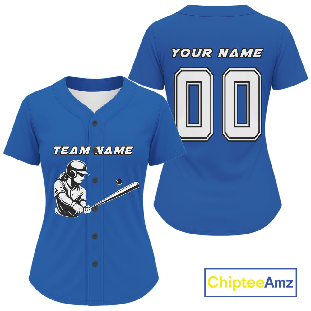 Custom Blue And White Minimalist Baseball Shirts For Women Youth Baseball Shirt Outfits NYN0908