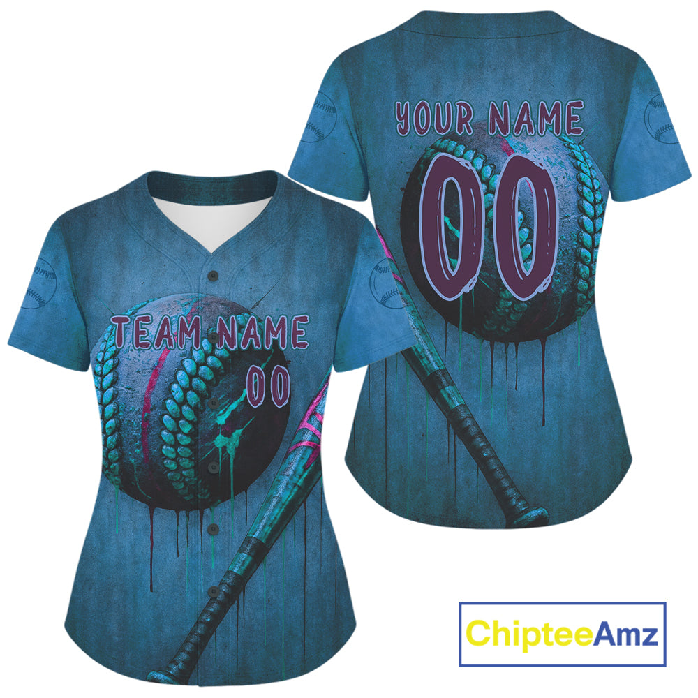 Custom Blue Grunge Baseball Ball Jersey For Women Youth Baseball Jerseys, Baseball Gifts NYN0923